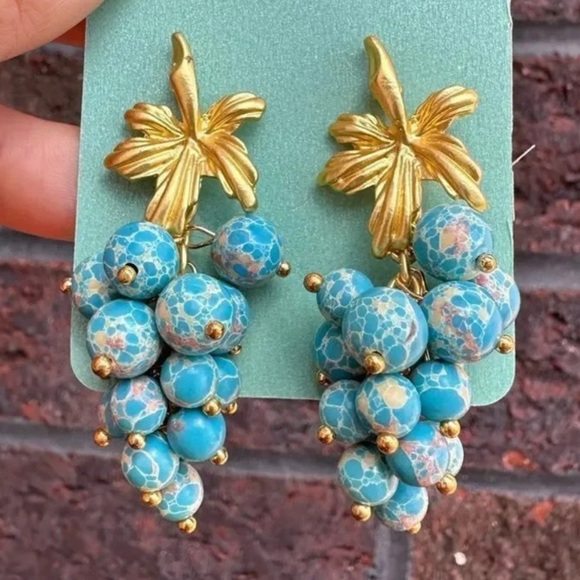 Turquoise Grape Leaf Earrings - Picture 1 of 5